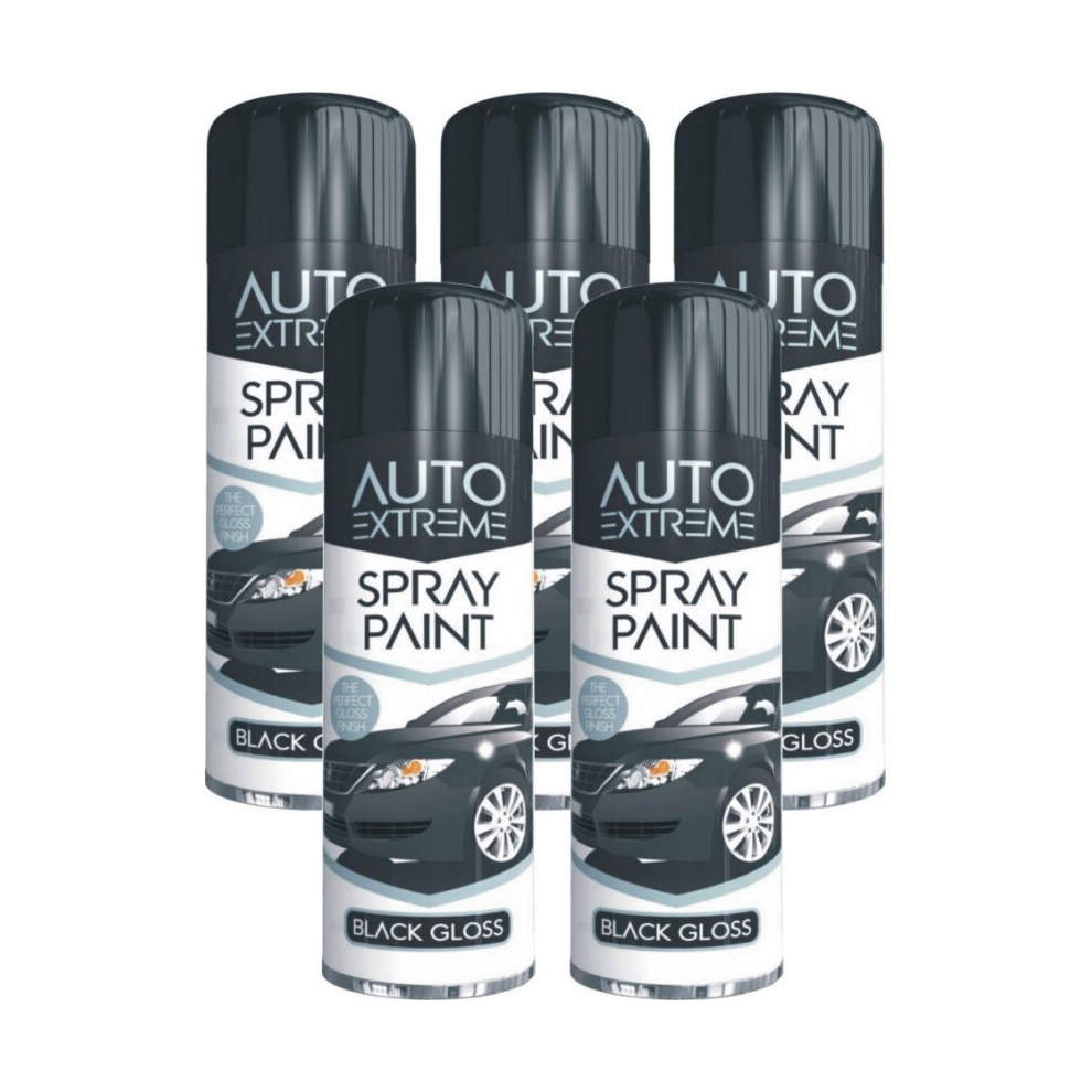 5 x 250ml BLACK GLOSS Spray Paint Aerosol Auto Extreme Car Van Bike