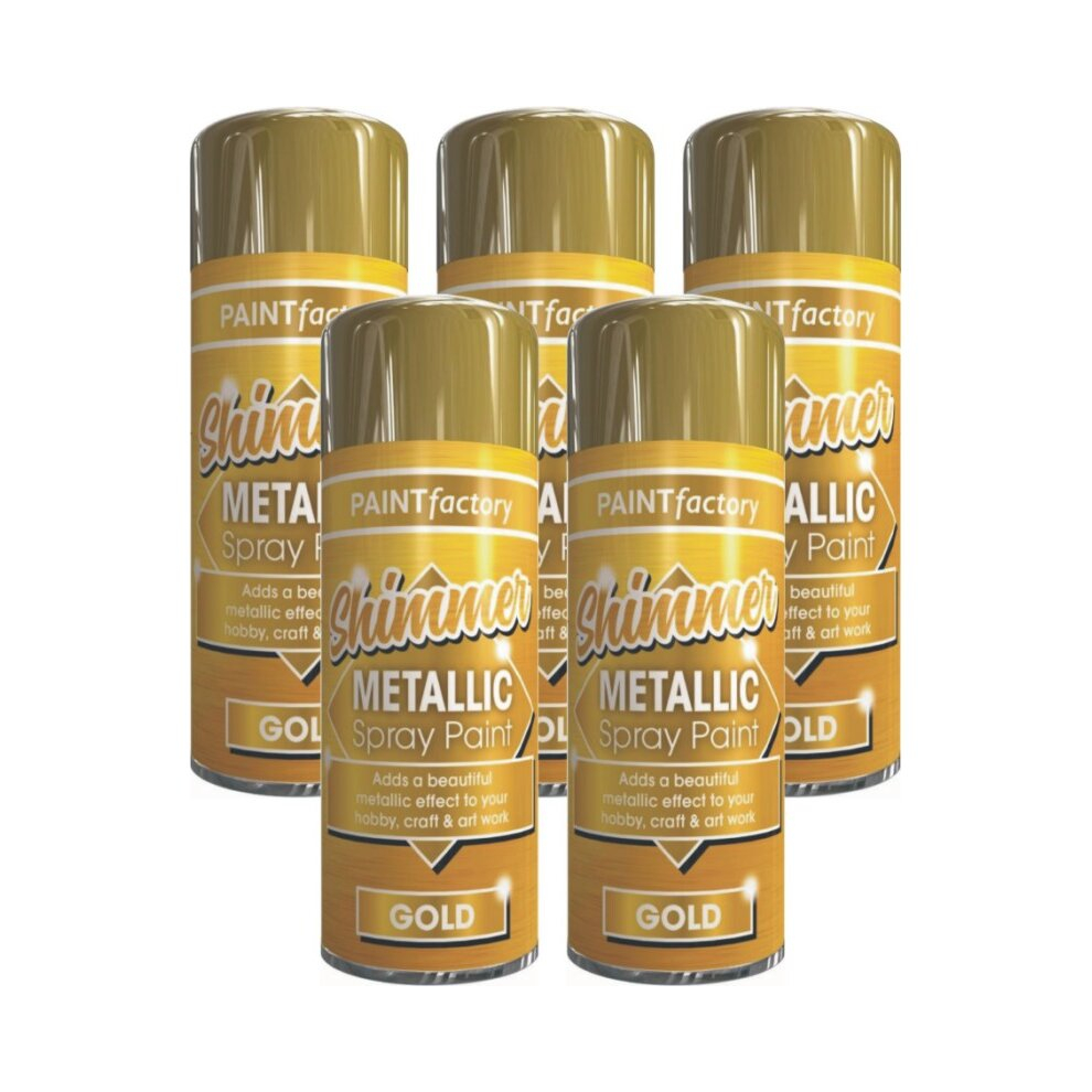 5 x 200ml Shimmering Metallic Gold Spray Paint Matt Gloss Wood Metal