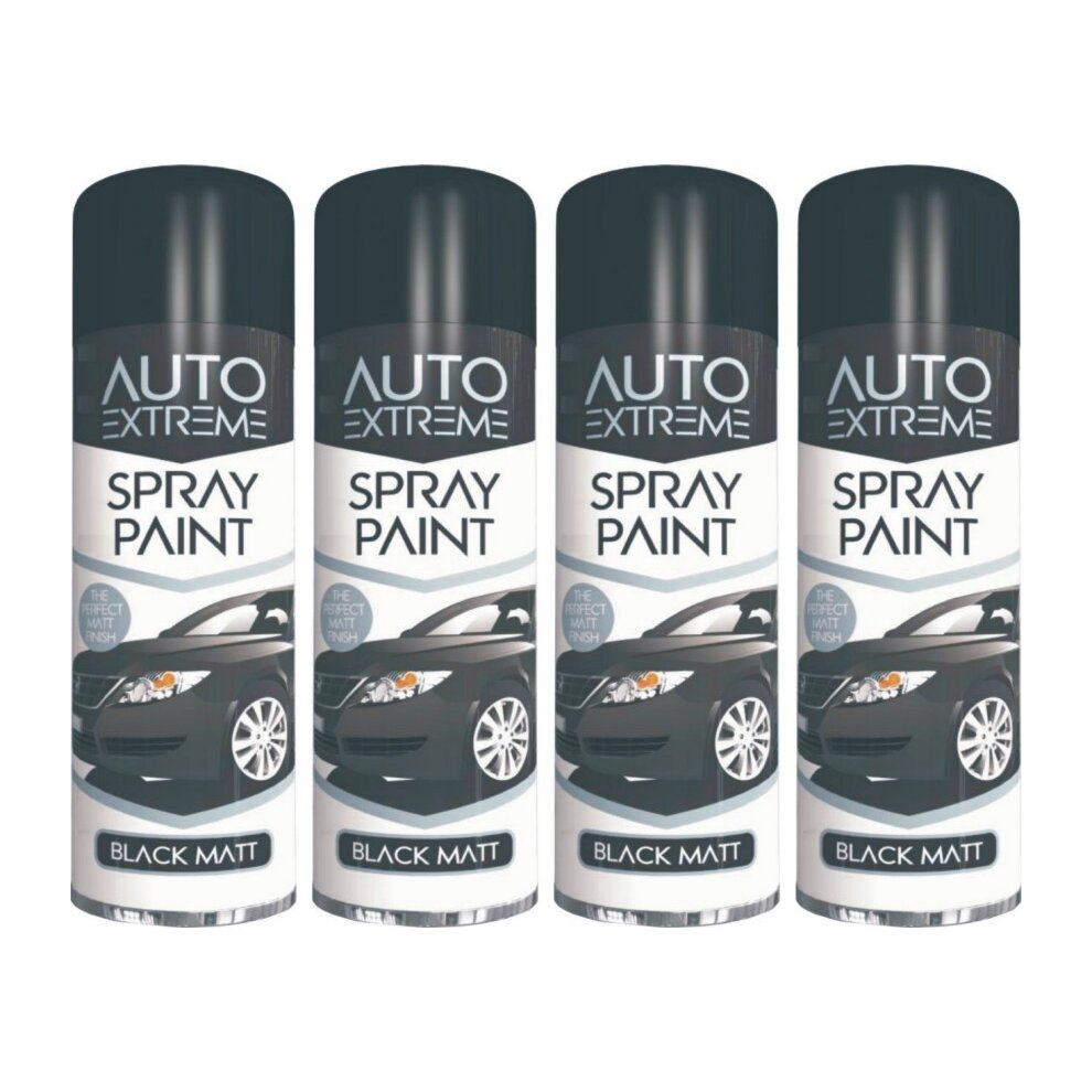 4 x 250ml BLACK GLOSS Spray Paint Aerosol Auto Extreme Car Van Bike