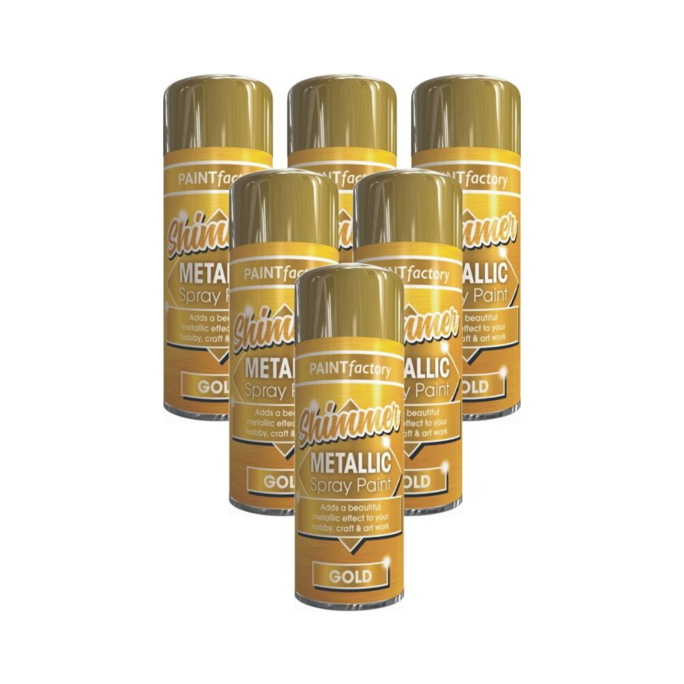 6 x 200ml Shimmering Metallic Gold Spray Paint Matt Gloss Wood Metal