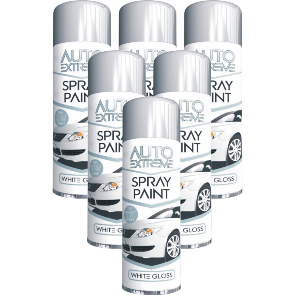 6 x 250ml WHITE GLOSS Spray Paint Aerosol Auto Extreme Car Van Bike