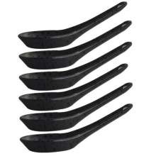 Set of 6 Black Chinese Soup Spoons Porcelain Oriental Spoons