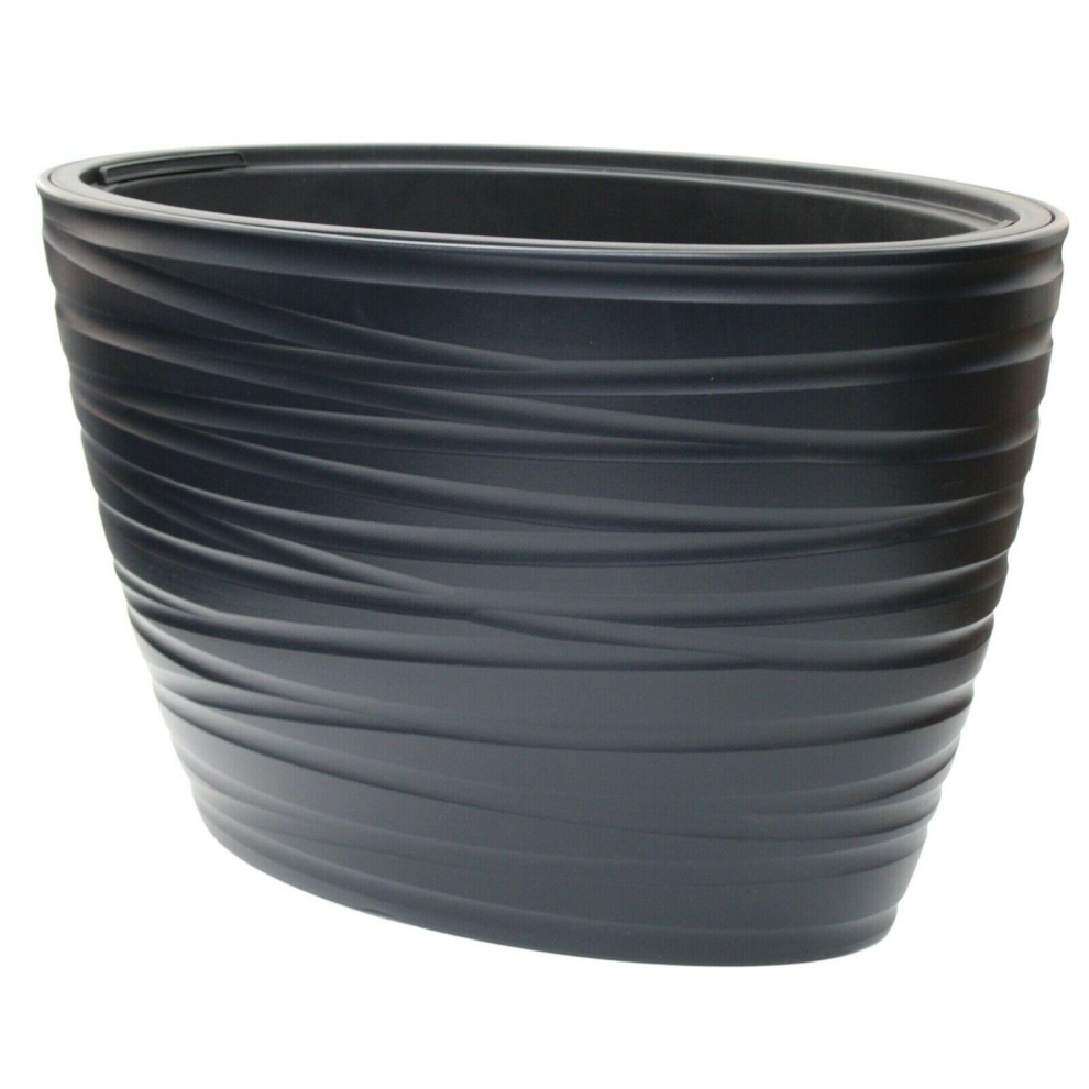 XL 56L Rippled Black Oval Planter Tall Indoor & Outdoor Plant Pot