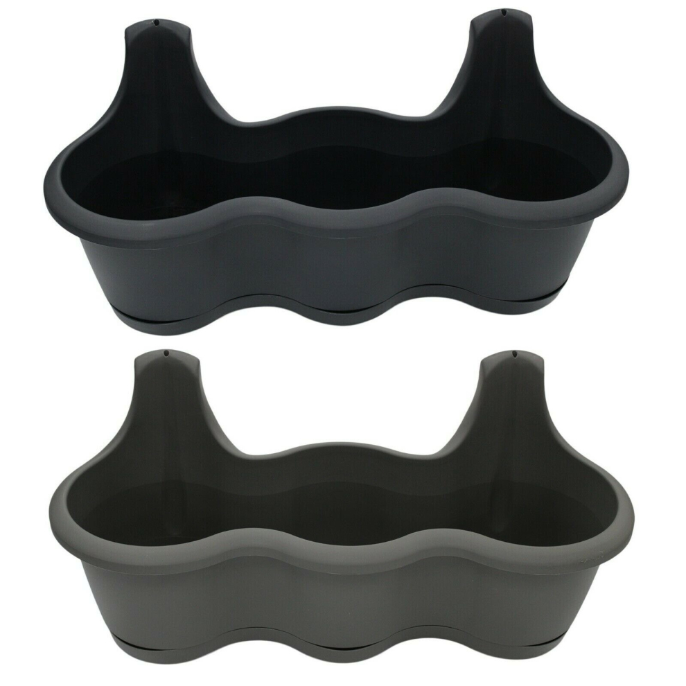 52cm Large Triple Bowl Hanging Trough Planter for Railing, Grey 7L