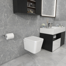 Square Wall Hung Toilet Wall-Mounted Bathroom WC White Ceramic Soft Close seat