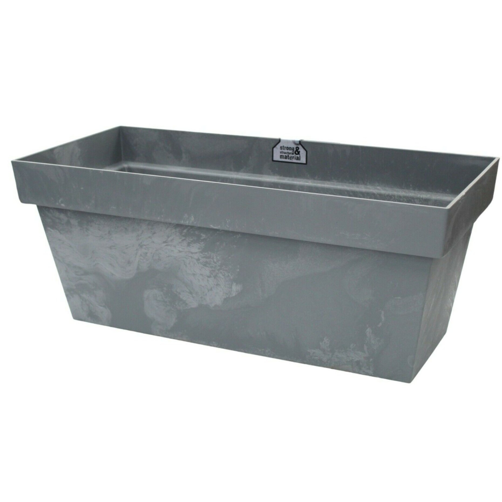 60cm Long Plant Trough, Light Grey Marble Effect Large Plastic Planter