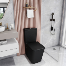 Modern Rimless Toilet Close Coupled WC Dual Flush Cistern Soft Close Seat Black