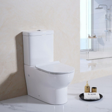 Modern Round Back to Wall Toilet Close Coupled WC White Ceramic Soft Close Seat