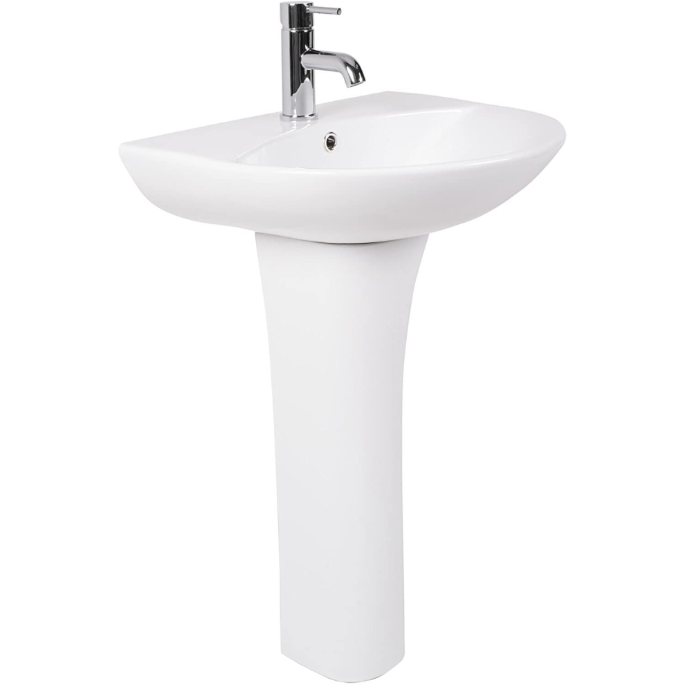 NRG Bathroom Modern Cloakroom Full Pedestal 550mm Basin Compact Single Tap Hole Sink