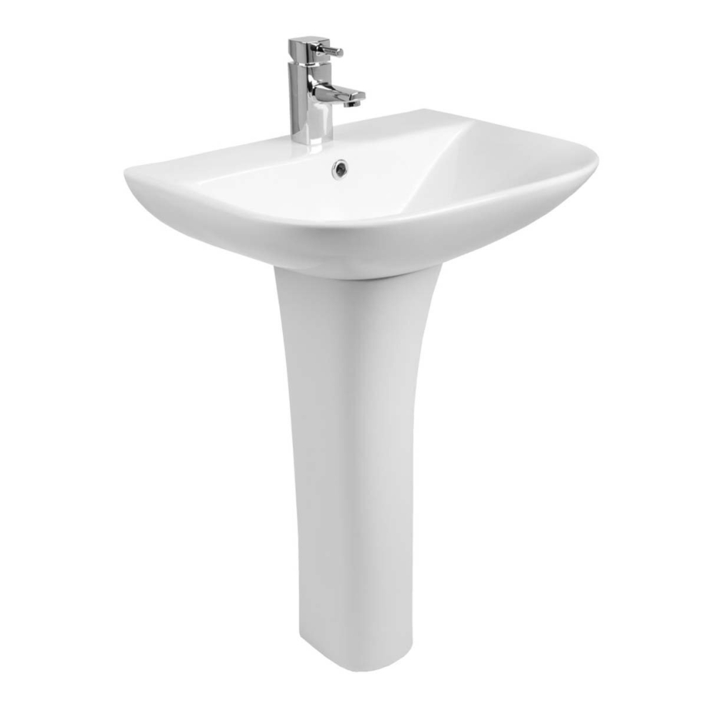 NRG Bathroom Cloakroom Full Pedestal 560mm Basin Compact Single Tap Hole Sink Washstand