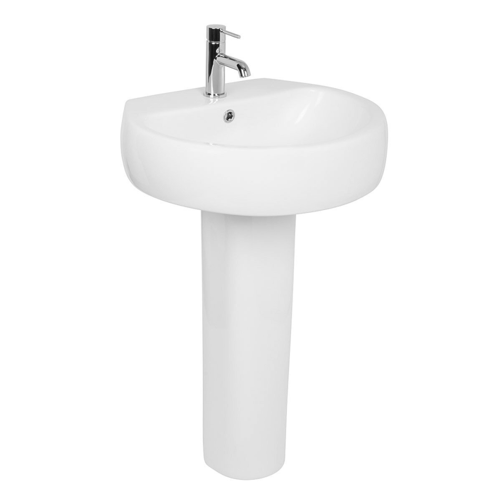 NRG Bathroom Fixture Cloakroom Full Pedestal 560mm Basin Compact Single Tap Hole Sink