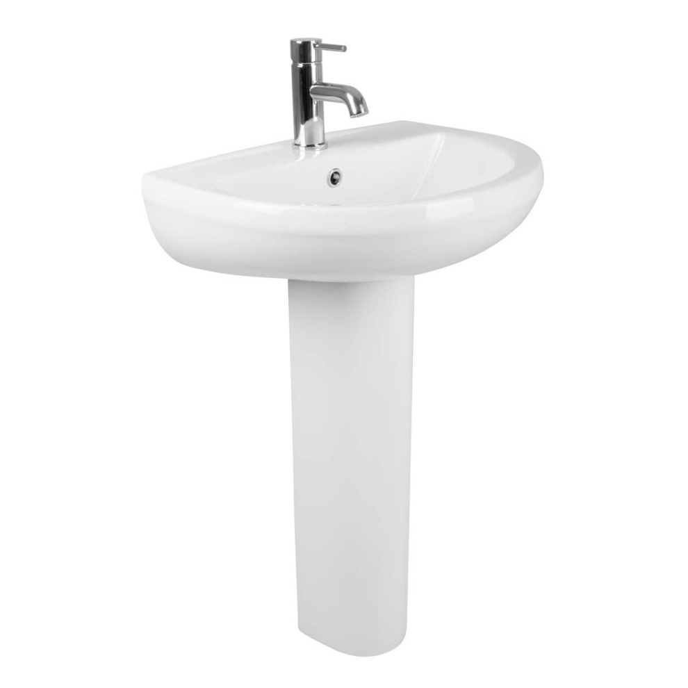 NRG Modern Bathroom Cloakroom Full Pedestal 560mm Basin Compact Single Tap Hole Sink