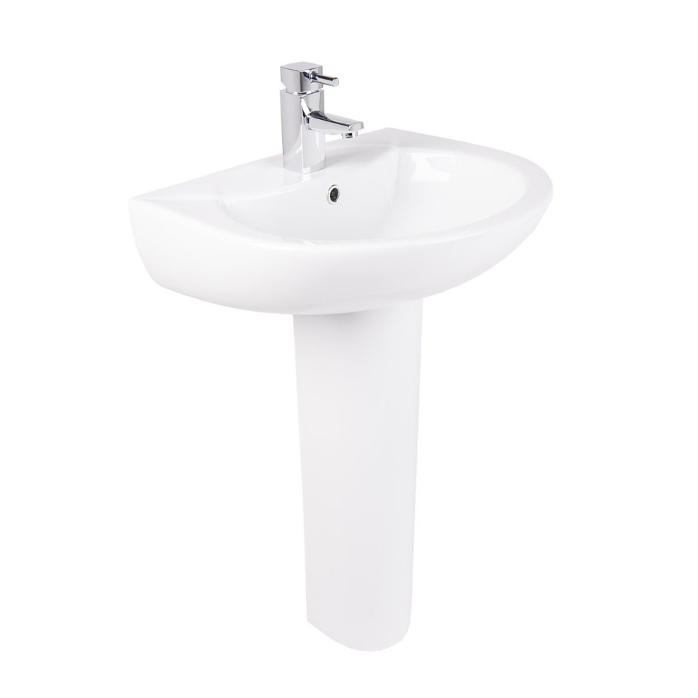 NRG Bathroom Cloakroom Full Pedestal 540mm Basin Compact Single Tap Hole Sink