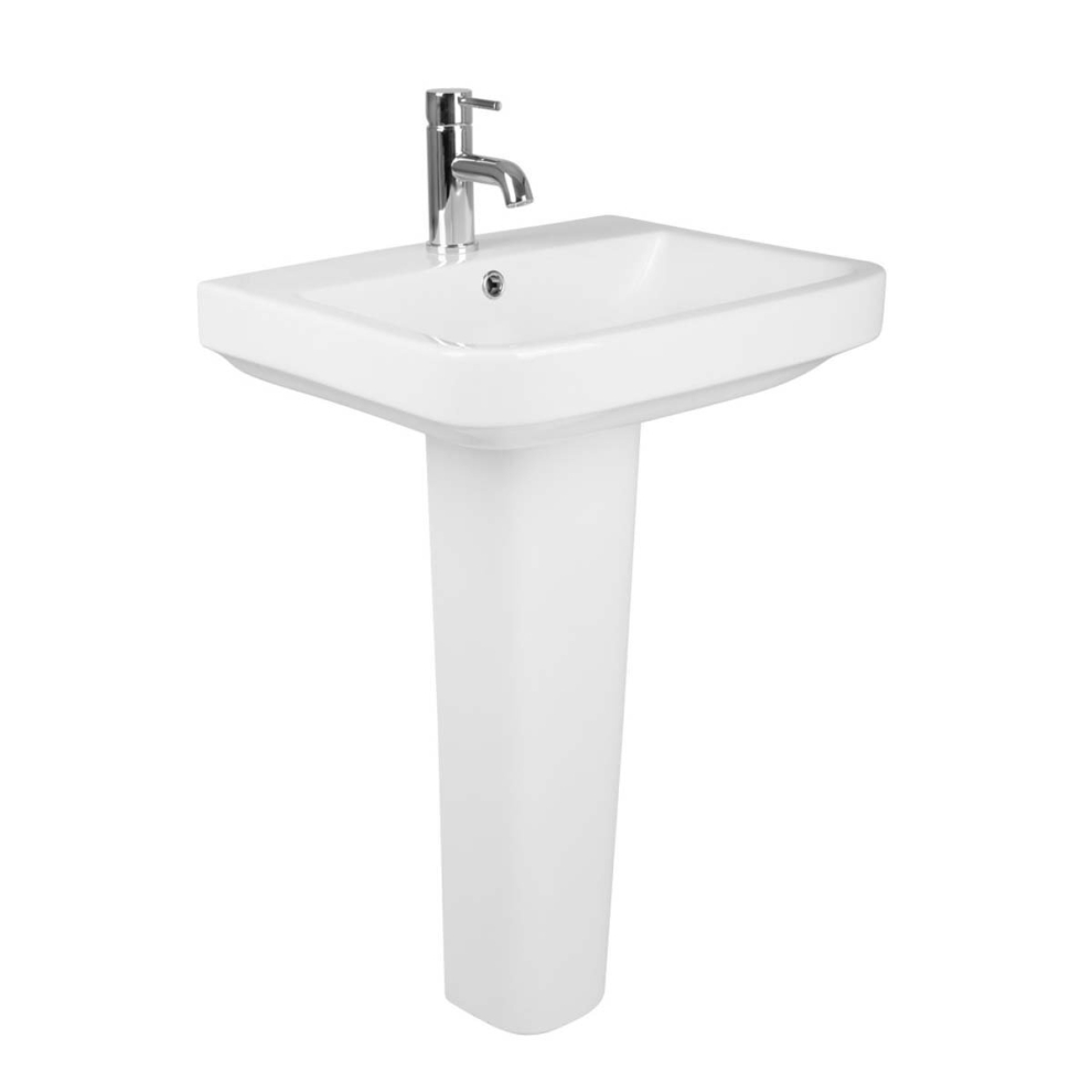 NRG Bathroom Cloakroom Full Pedestal 555mm Basin Compact Single Tap Hole Sink