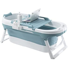 Fimous Foldable PVC Adult Spa Bathtub - 138x62x53 cm, Foldable Bath with Foot Massage Roller, Easy Under-Bed Storage