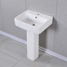Modern Bathroom Basin Sink Square Full Pedestal Single Tap Hole White Ceramic