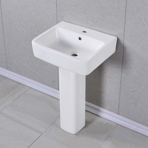Modern Bathroom Basin Sink Square Full Pedestal Single Tap Hole White Ceramic