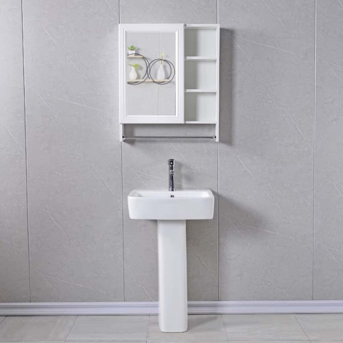 Modern Bathroom Basin Sink Square Full Pedestal Single Tap Hole White Ceramic 2