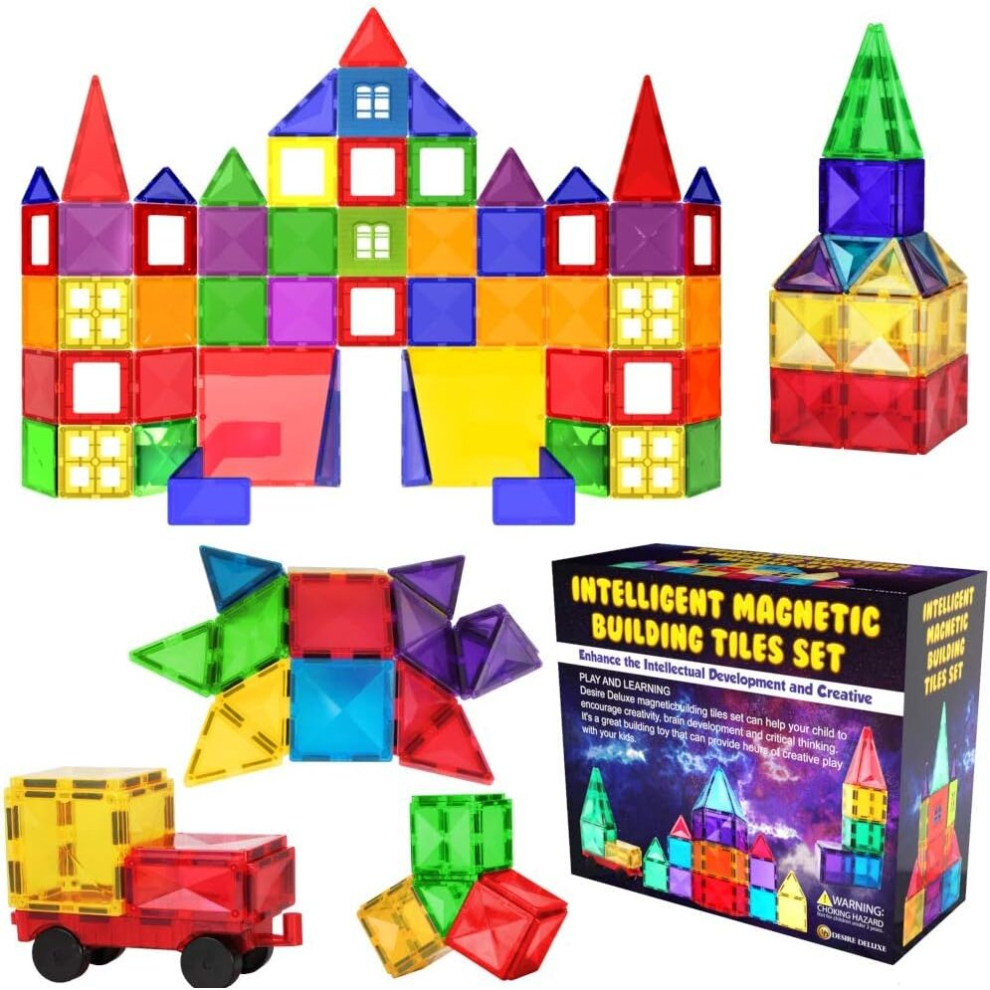 Desire Deluxe Magnetic Building Blocks Tiles STEM Toy Set 57PC Kids Learning Educational Construction Toys Boys Girls Present Age 3 4 5 6 7 Year Old