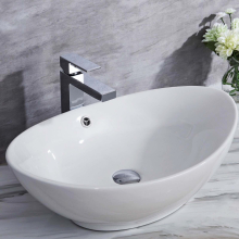 590mm Bathroom Countertop Basin Sink Oval White Ceramic Wash Bowl Single Tap Hole