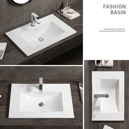 750mm Inset Bathroom Basin White Ceramic Modern Square Cabinet Mounted Sink Bowl 2