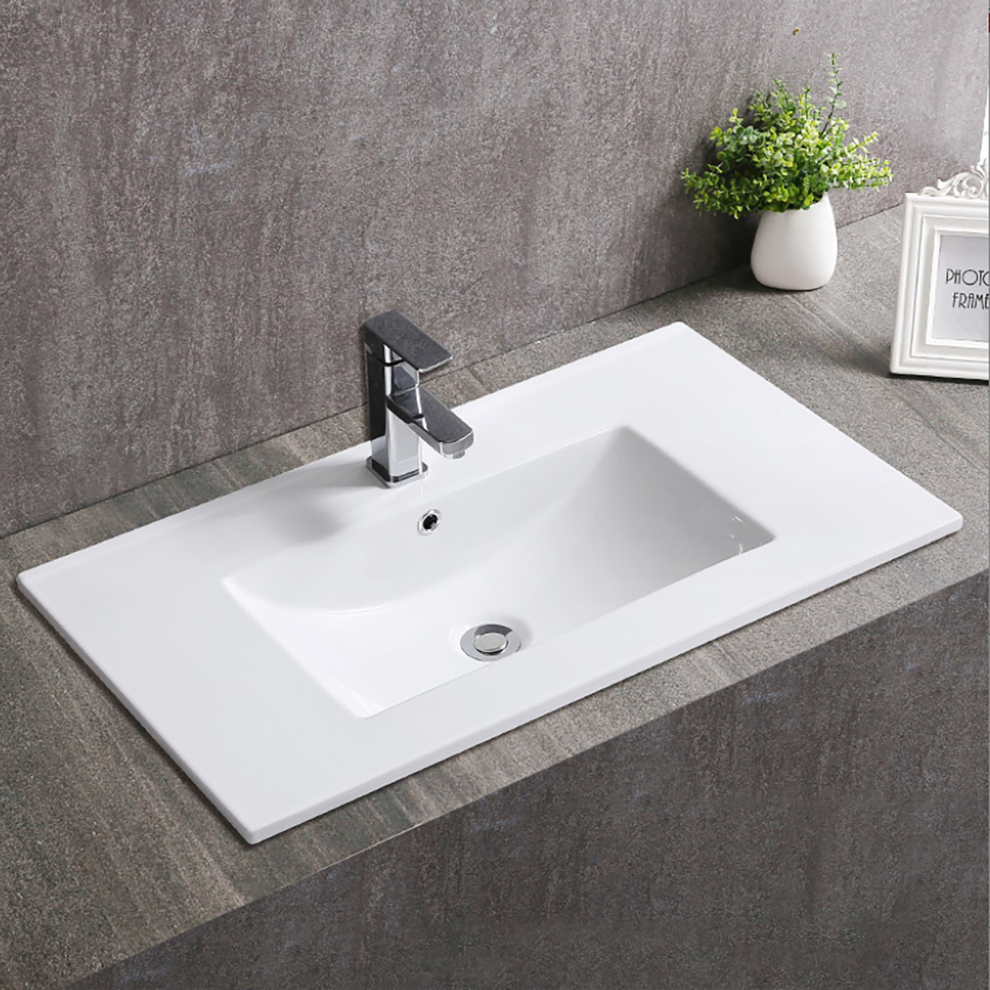 900mm Modern Square Bathroom Sink White Ceramic Inset Vanity Basin Wash Bowl