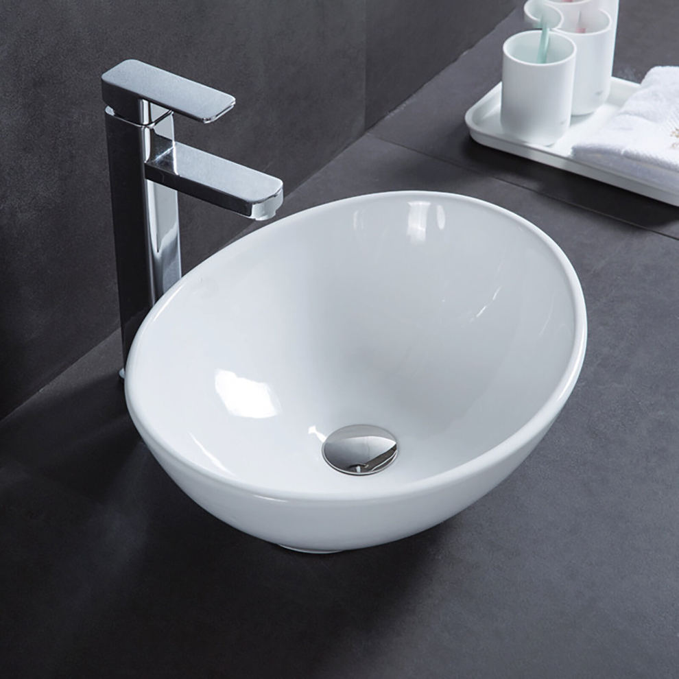 Oval Modern Bathroom Countertop Basin Sink Wash Bowl Curved White Ceramic 410mm