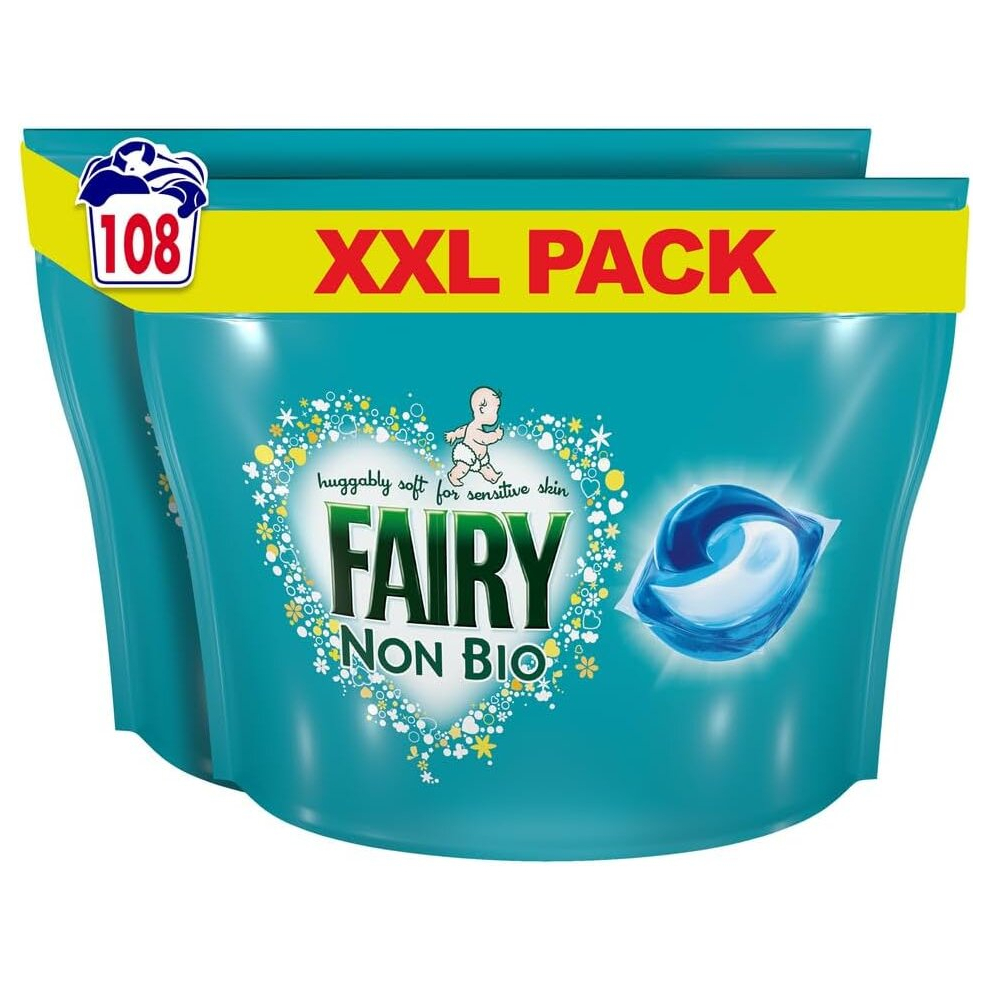 FAIRY Non-Bio PODS Washing Liquid Laundry Detergent Tablets/Capsules Huggably Soft for Sensitive Skin 108 Washes (54 x 2)