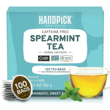 HANDPICK  Spearmint Tea Bags (100 Count) Non-GMO 100% Pure Spearmint Leaf Tea Bags Round Eco-Conscious Tea Bags