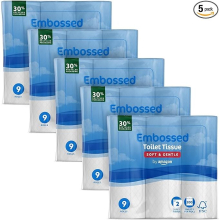 by Amazon 2-Ply Embossed Toilet Paper 45 Rolls 200 Sheets per Roll (5 Packs of 9)