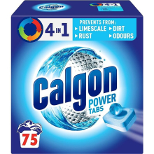 CALGON 4-in-1 Water Softener Tablets Washing Machine Cleaner & Limescale Remover Deep Clean Size XL Packaging may vary 75 Count Pack of 1