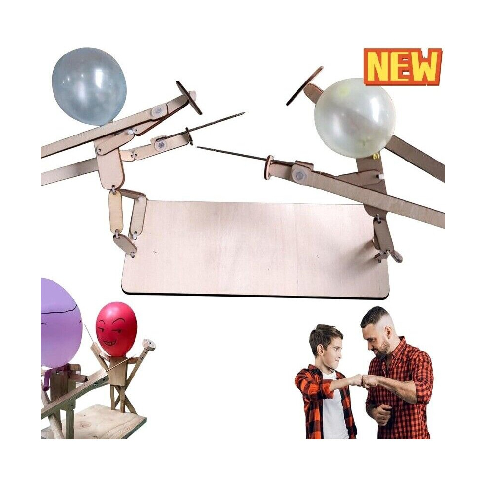 (Thickness-3mm+20 balloons) Balloon Bamboo Man Battle - New Handmade Wooden Fencing Puppets Family Game 2024