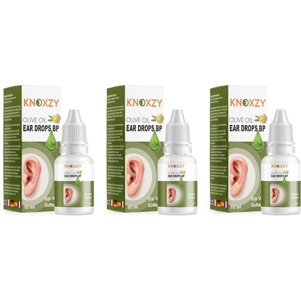 Knoxzy Olive Oil Ear Drops For Wax Removal - 3 X 10Ml, Softens Hardened Wax & Relieves Ear Discomfort