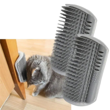 Wall-Mounted Cat Self-Groomer with Massage Comb Brush – Removes Loose Hair, Easy Cleaning, Corner Install (Grey, 13x9 cm)