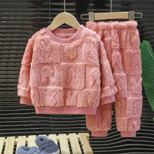 (henanPink, 90cm) Children's Pajama Set Warm Autumn Winter Sleepwear for Kids Boys Girls Thickened Homewear Plush Baby Clothes Set 1-10years