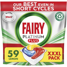 Fairy Platinum Plus All In 1 Dishwasher Tablets Bulk 59 Tablets Lemon XXL PACK With Anti Dull Technology & Rinse Aid Action