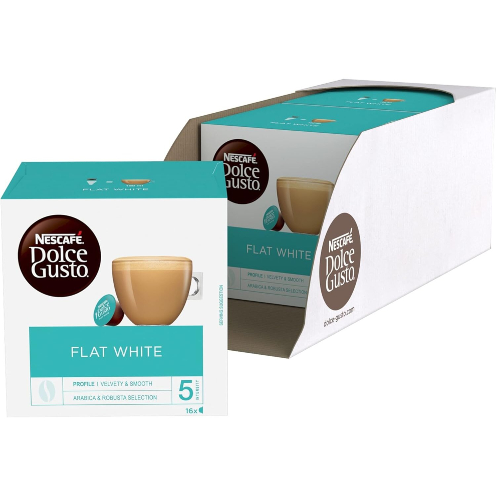 Dolce Gusto Flat White Coffee Pods total of 48 Coffee Capsules Creamy Coffee Flavour (3 Packs)