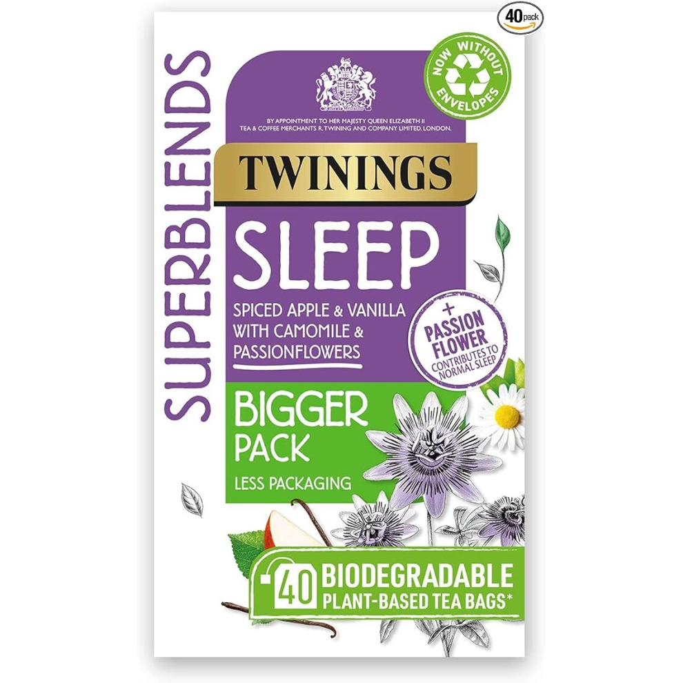 Twinings Superblends Sleep Tea Spiced Apple & Vanilla Herbal Tea Infusion with Camomile Passion Flower 40 Biodegradable Tea Bags