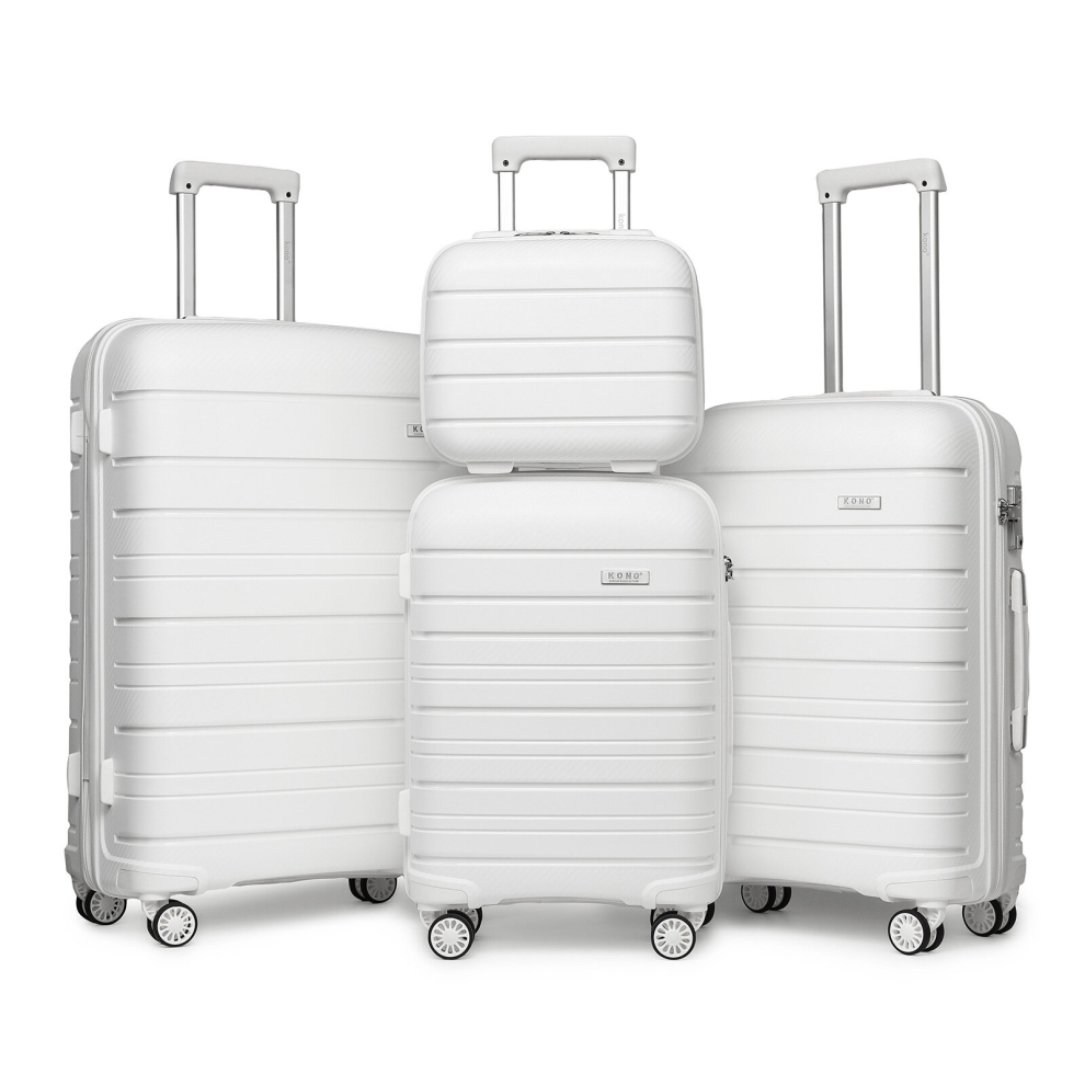 (White, 14+20+24+28 inch) Kono 1, 2 Or 4 Piece Hard Shell PP Suitcase With TSA Lock