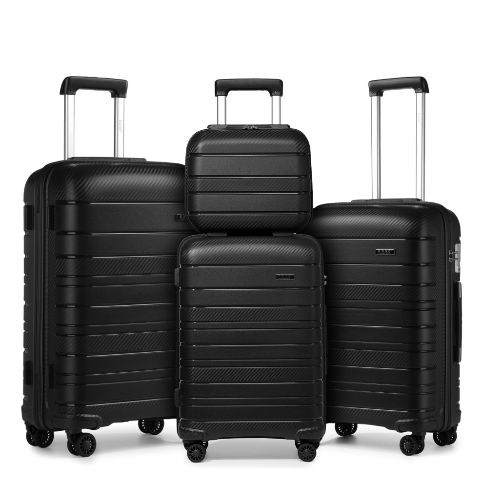 (Black, 14+20+24+28 inch) Kono 1, 2 Or 4 Piece Hard Shell PP Suitcase With TSA Lock