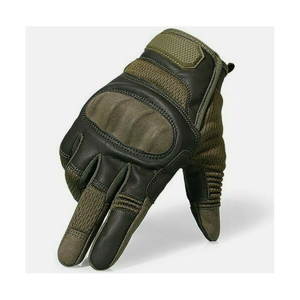 (, L) Touchscreen Tactical Motorcycle Leather Gloves Green 4754135892189