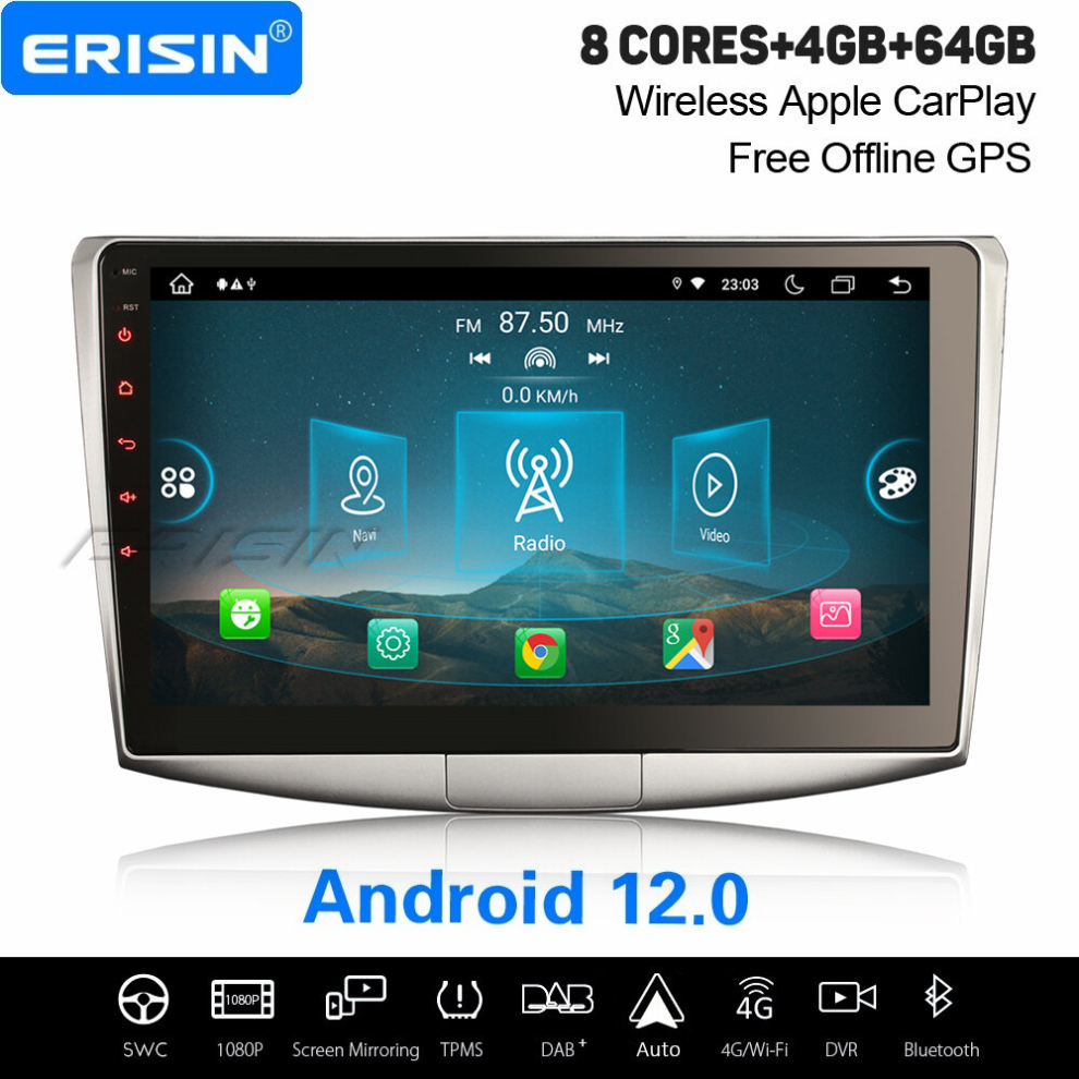 10.1" Ips 8-Core Android 12 64Gb Car Stereo For Vw Passat B6 B7 Cc Wifi Carplay Dab+ Satnav Obd2 Tpms 737655209563