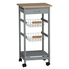 ( Grey) 3 Tier Portable Oasis Bamboo Top MDF Kitchen Trolley Drawer Shelf Cart on Wheels