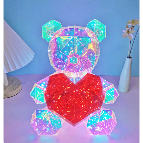 (Bear) 3D Flashing Light Up Glowing LED Transparent Interactive USB Teddy Bear Light