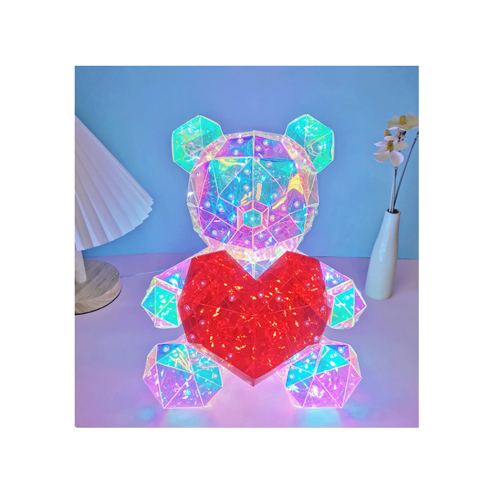 (Bear) 3D Flashing Light Up Glowing LED Transparent Interactive USB Teddy Bear Light