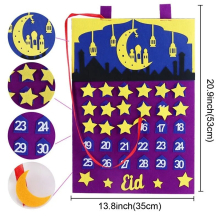 (Felt 3) DIY Eid Mubarak Felt Ramadan Calendar With Pocket for Kids Gifts Countdown Calendrier Ramadan 2024 Kareem Muslim Party Decor