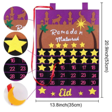 (Felt 5) DIY Eid Mubarak Felt Ramadan Calendar With Pocket for Kids Gifts Countdown Calendrier Ramadan 2024 Kareem Muslim Party Decor