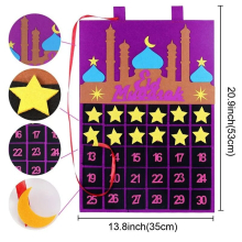 (Felt 4) DIY Eid Mubarak Felt Ramadan Calendar With Pocket for Kids Gifts Countdown Calendrier Ramadan 2024 Kareem Muslim Party Decor