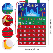 (Felt 6) DIY Eid Mubarak Felt Ramadan Calendar With Pocket for Kids Gifts Countdown Calendrier Ramadan 2024 Kareem Muslim Party Decor