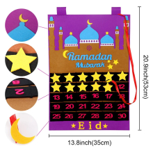 (Felt 1) DIY Eid Mubarak Felt Ramadan Calendar With Pocket for Kids Gifts Countdown Calendrier Ramadan 2024 Kareem Muslim Party Decor